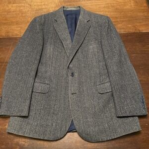 Club Room Macy's Blazer‎ Mens 43R Herringbone Tweed Jacket Navy Wool Camel Blend